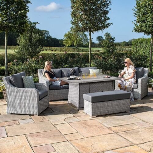 5636-asc-101516-fp-sq1-large-1.jpg B 3 Seat Rattan Sofa Dining Set with Fire Pit Table & Weatherproof Cushions
