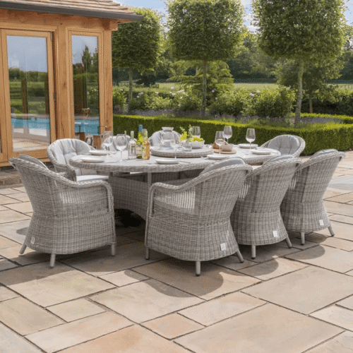 g-2.png Oxford 6 Seat Oval Dining Set with Heritage Dining Chairs & Woven Lazy Susan - Ceramic Glass + 2 Reclining chairs ( Special for Gaynor )